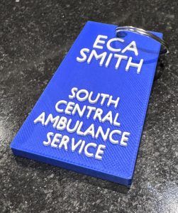 South Central Ambulance Service SCAS ECA Keyring/BagTag with a customised name